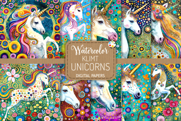 Download Klimt Unicorns - Watercolor Paintings - Unicorns Collection